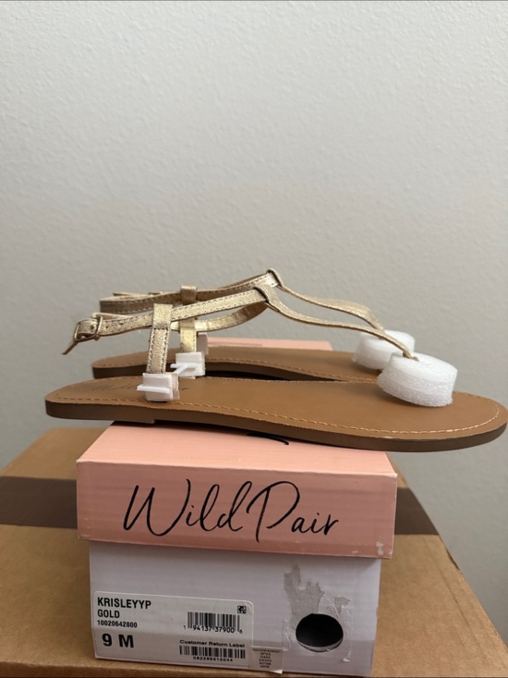 Wild Pair Metallic Gold T-Strap Flat Sandals